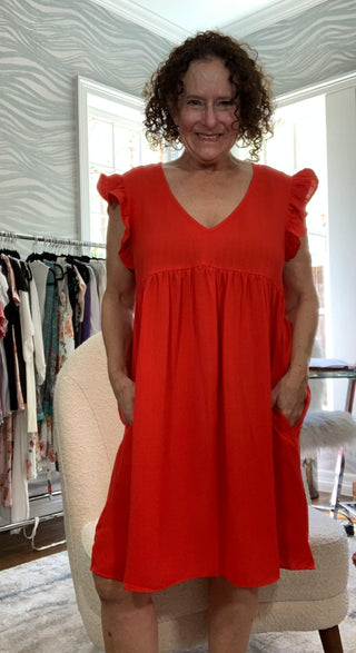 Poppy Red Dress With Pockets