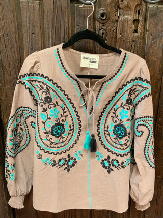 Mocha Embroidered Top