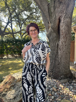 White/Black Print Top