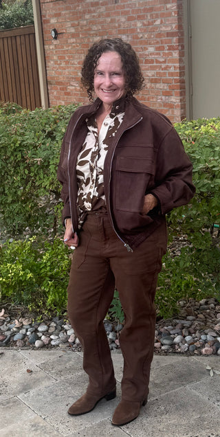 Chocolate Suede Bomber