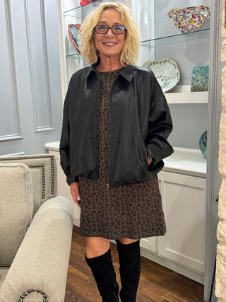 Black Faux Leather Bomber